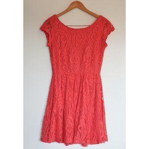 Coral Lace Fit and Flare Dress